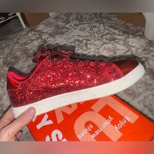 Women’s Glitter Lace-Up Sneakers in Red